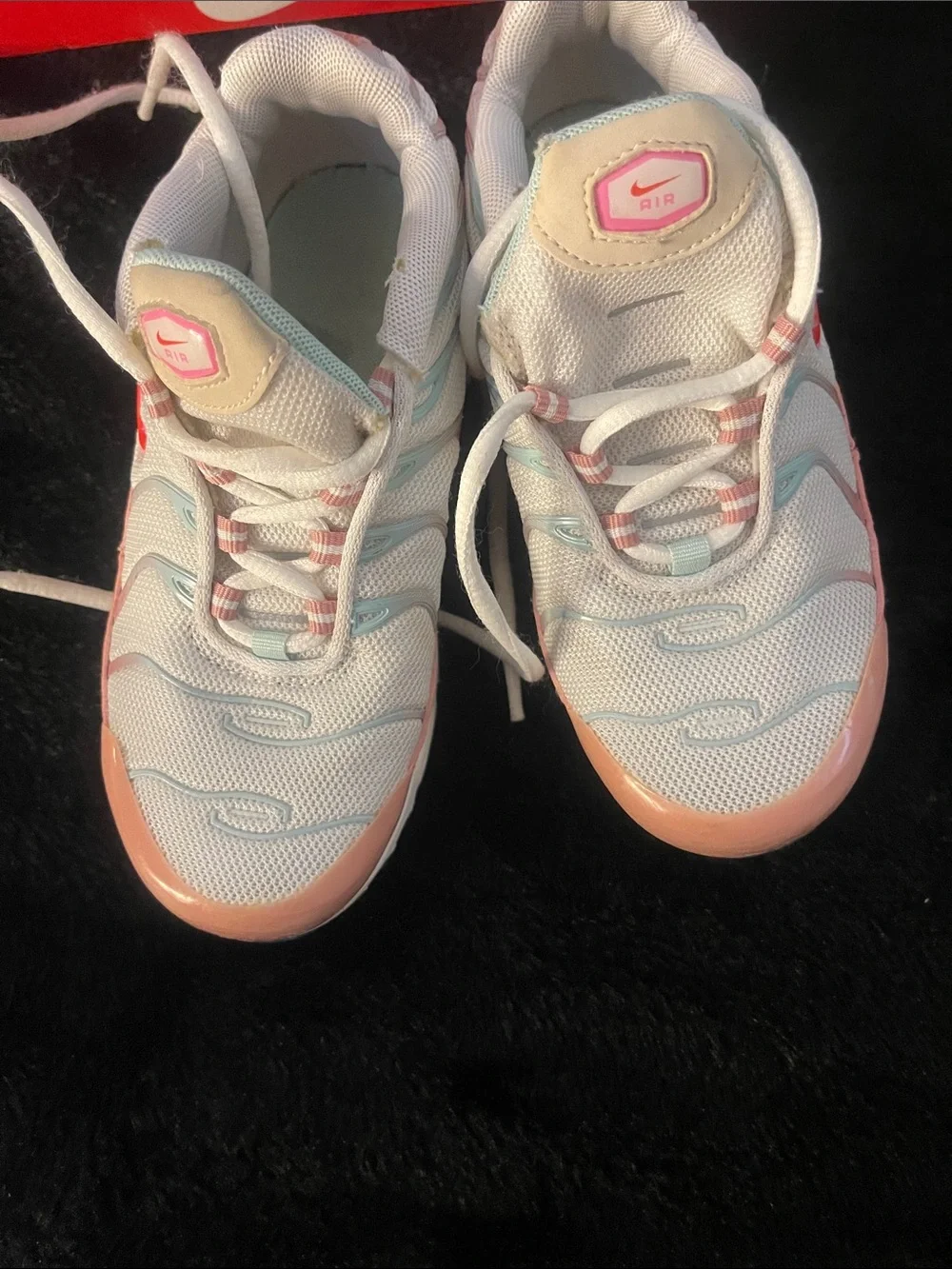 Kids Nike Air Max Plus Sneakers White with Pink and Peach Accents (Box Included)